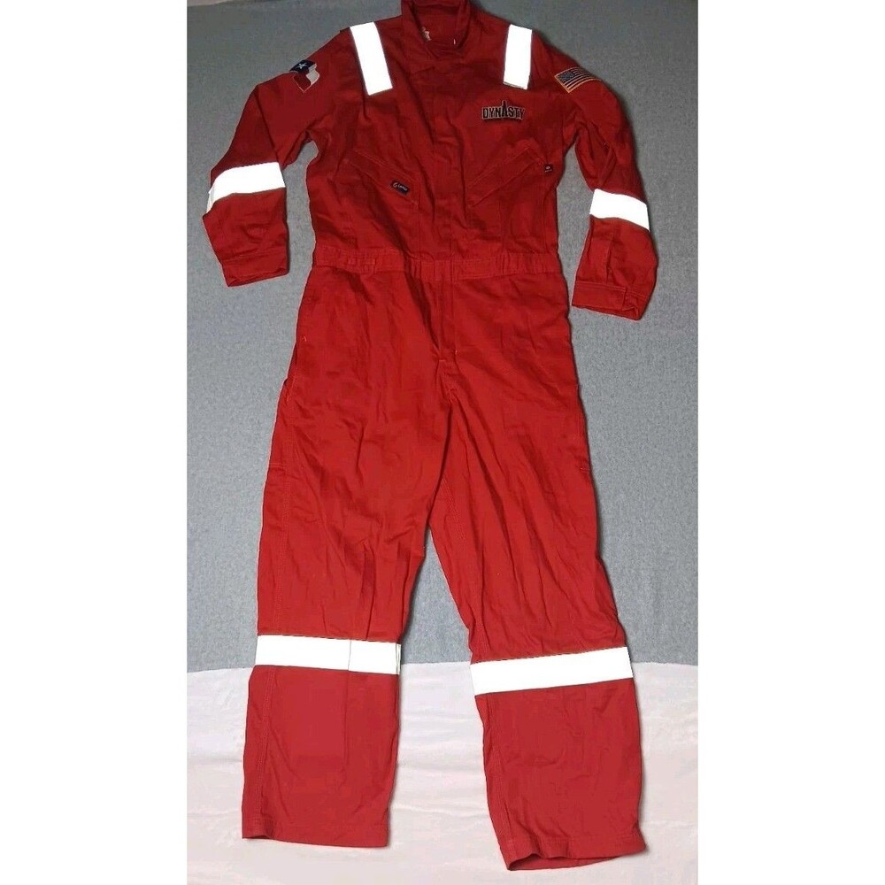 Lapco FR Coveralls Mens Size XL Red Reflective Saftey Strips Protect 200...